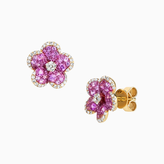 Pink Sapphire & Diamond Forever Flowers Earrings