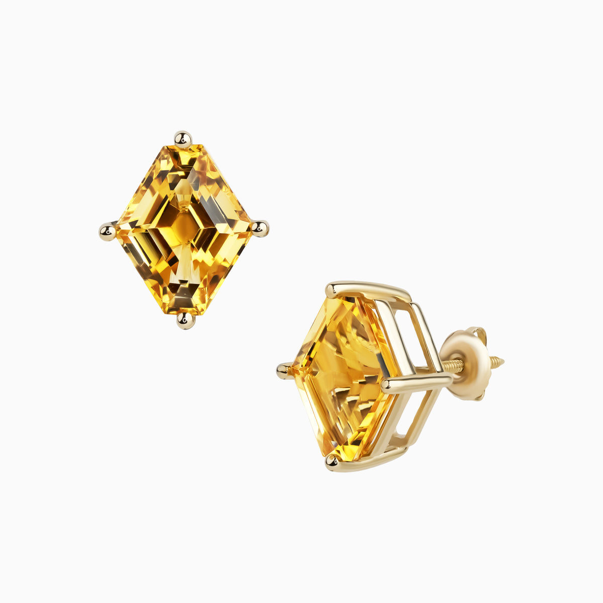 14K Yellow Gold Kite Cut Citrine Stud Earrings