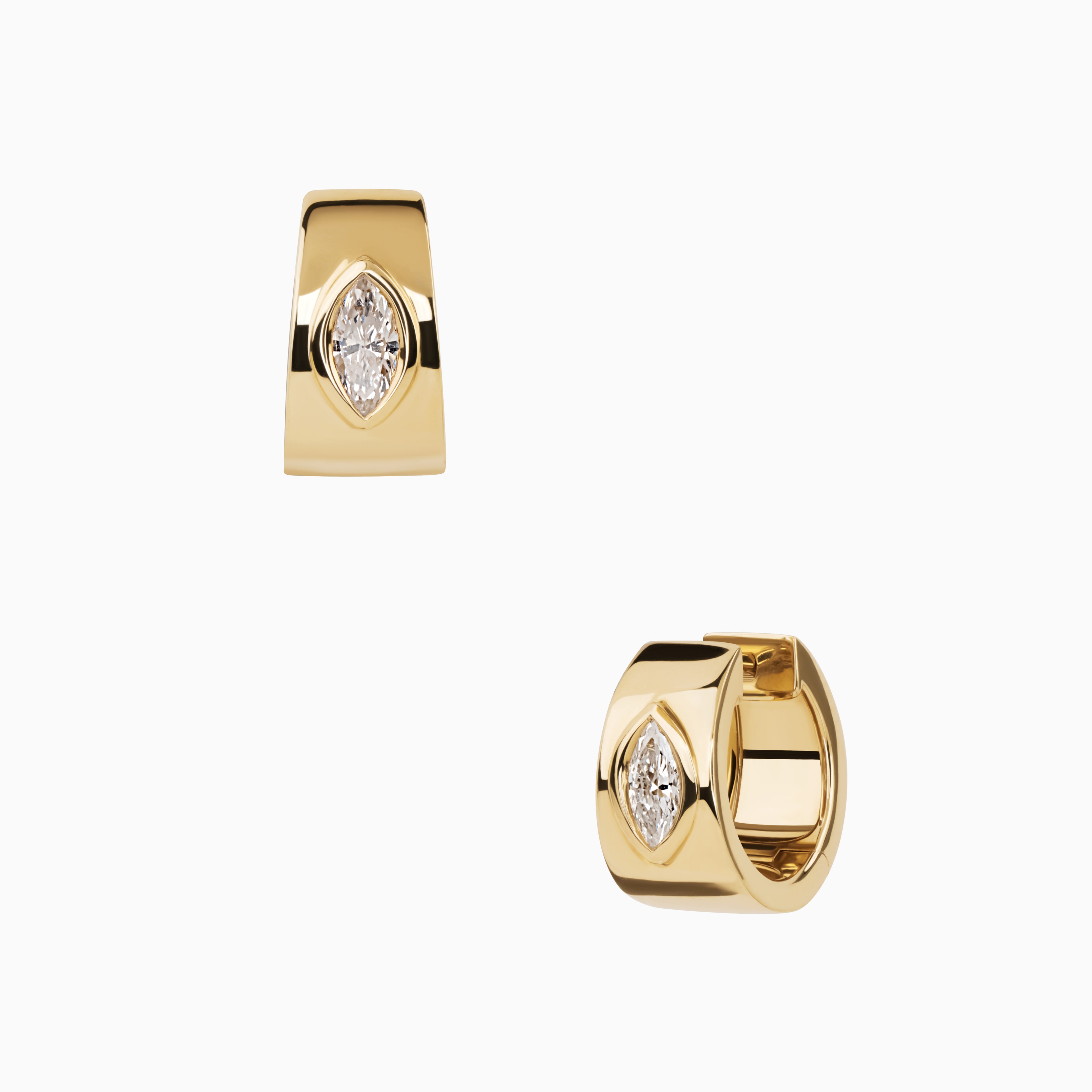 Gold Huggies with Marquise Diamonds