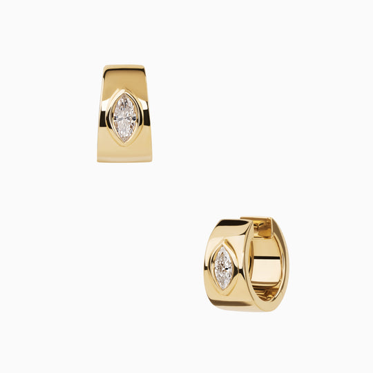 Gold Huggies with Marquise Diamonds