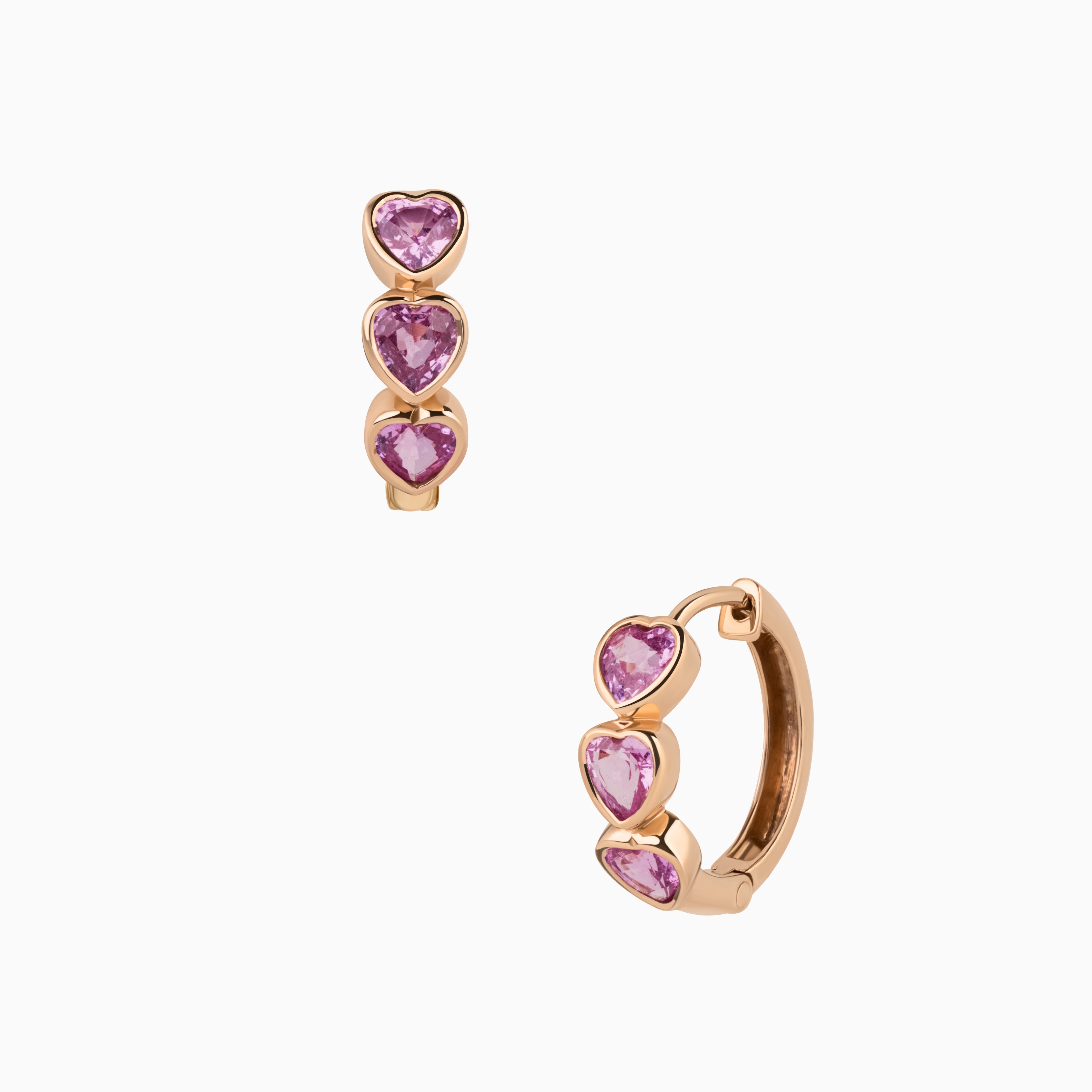 Heart Pink Sapphire Bezel Set Hoop Earrings