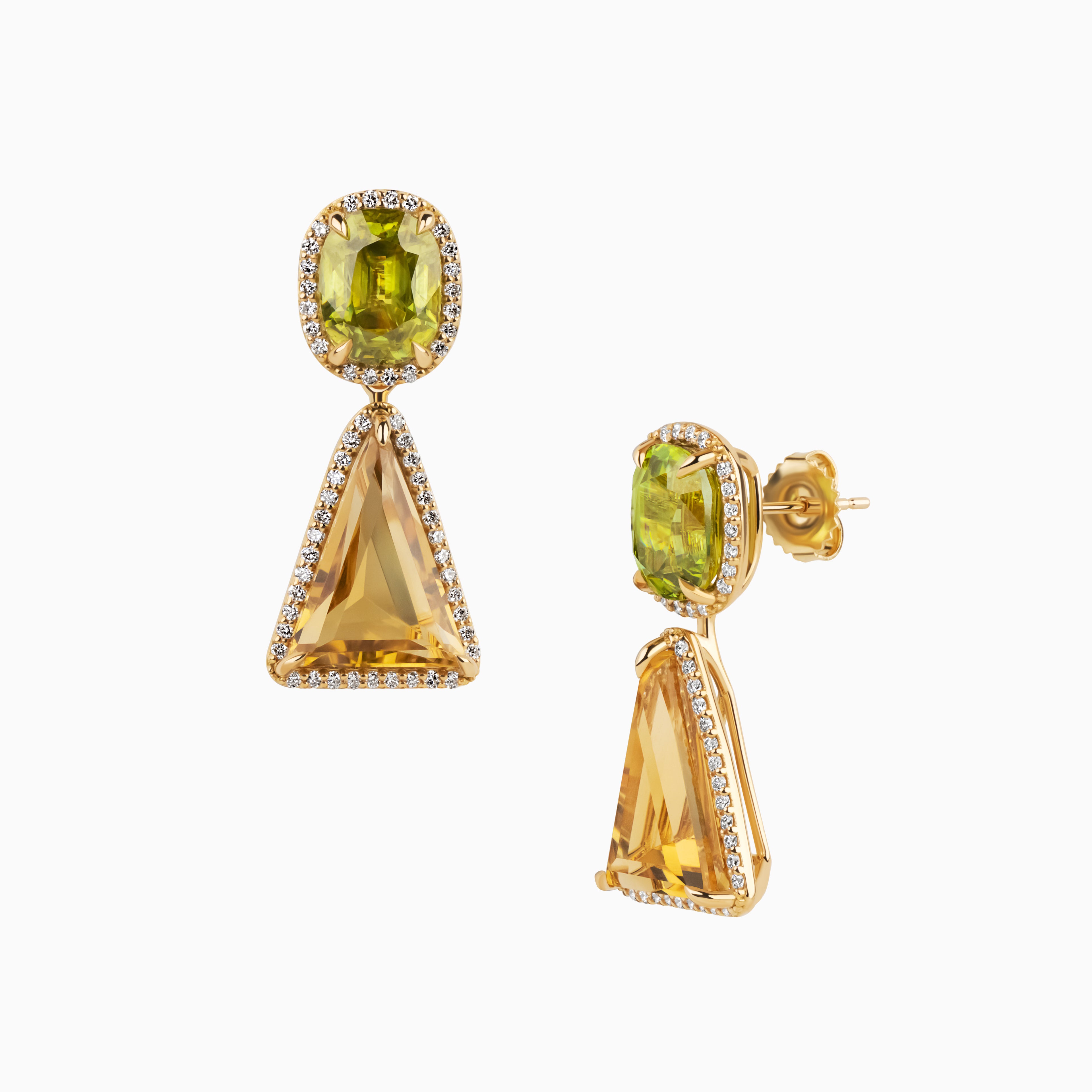 Citrine and Sphene Drop Earrings with Diamonds