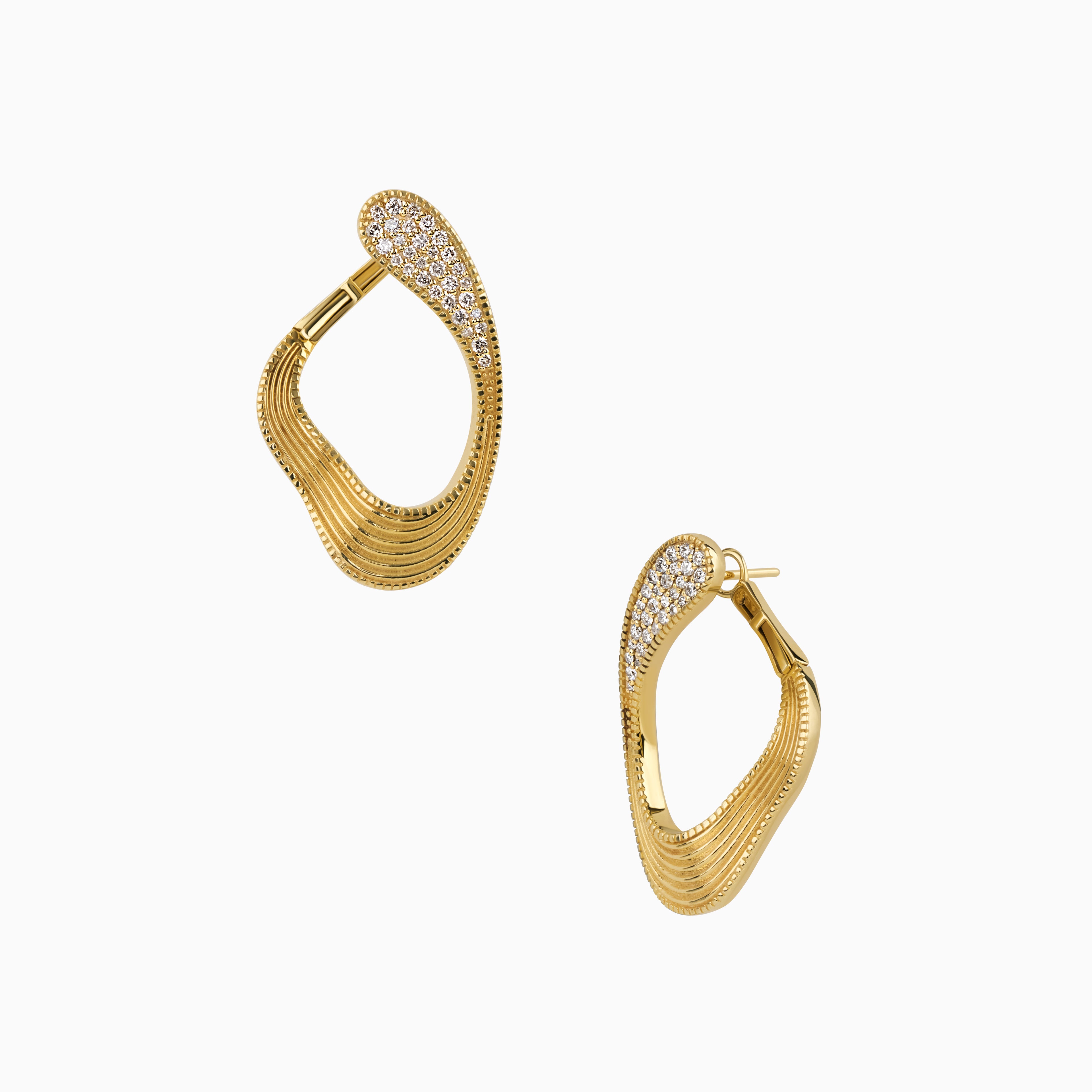 Brushed 14K Yellow Gold Amorphous Earrings with Diamonds