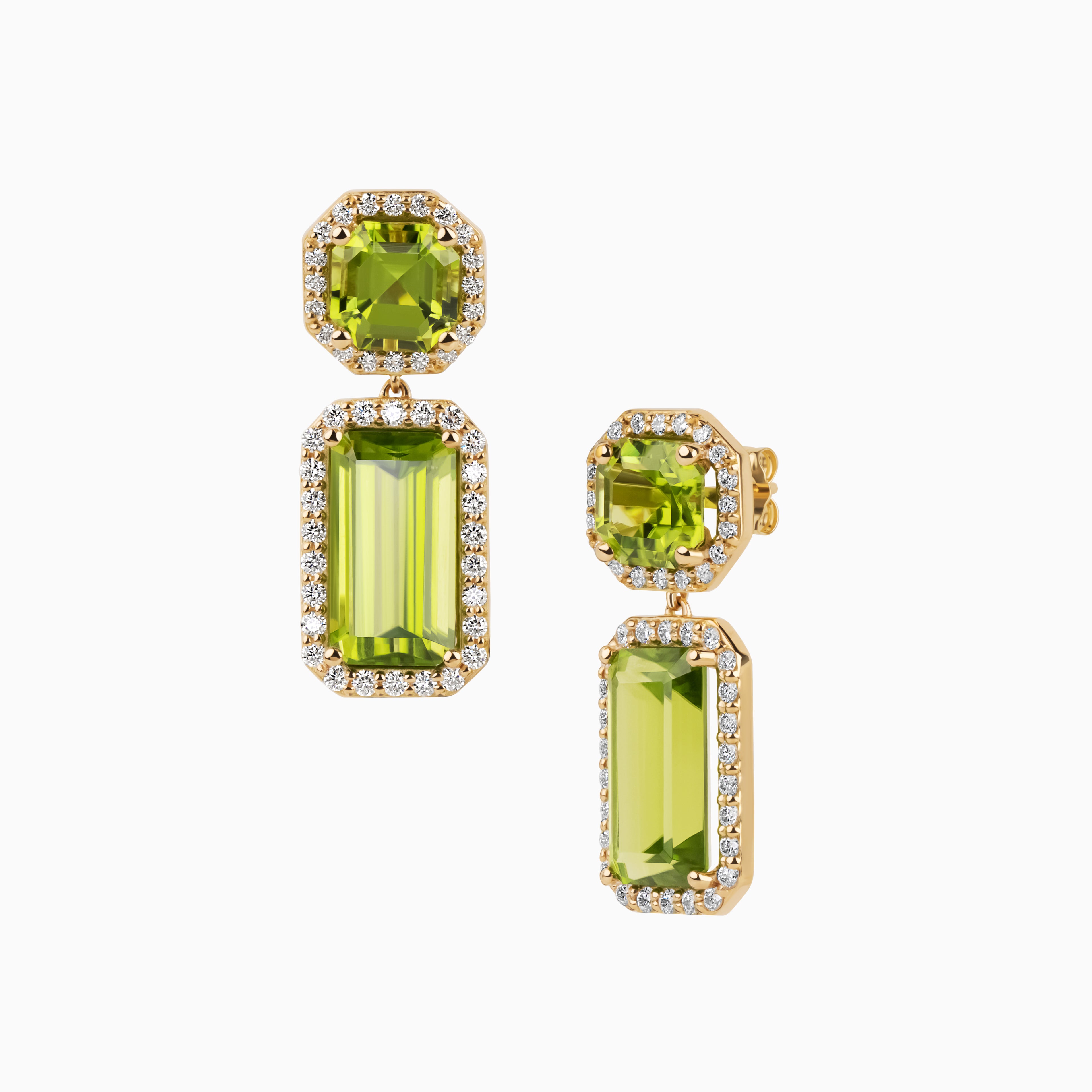Peridot Drop Earrings with Diamond Halo