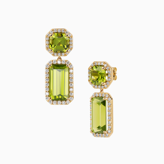 Peridot Drop Earrings with Diamond Halo