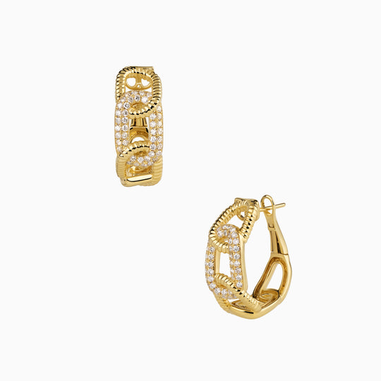 Small Ribbed Chain Link Hoops with Diamonds