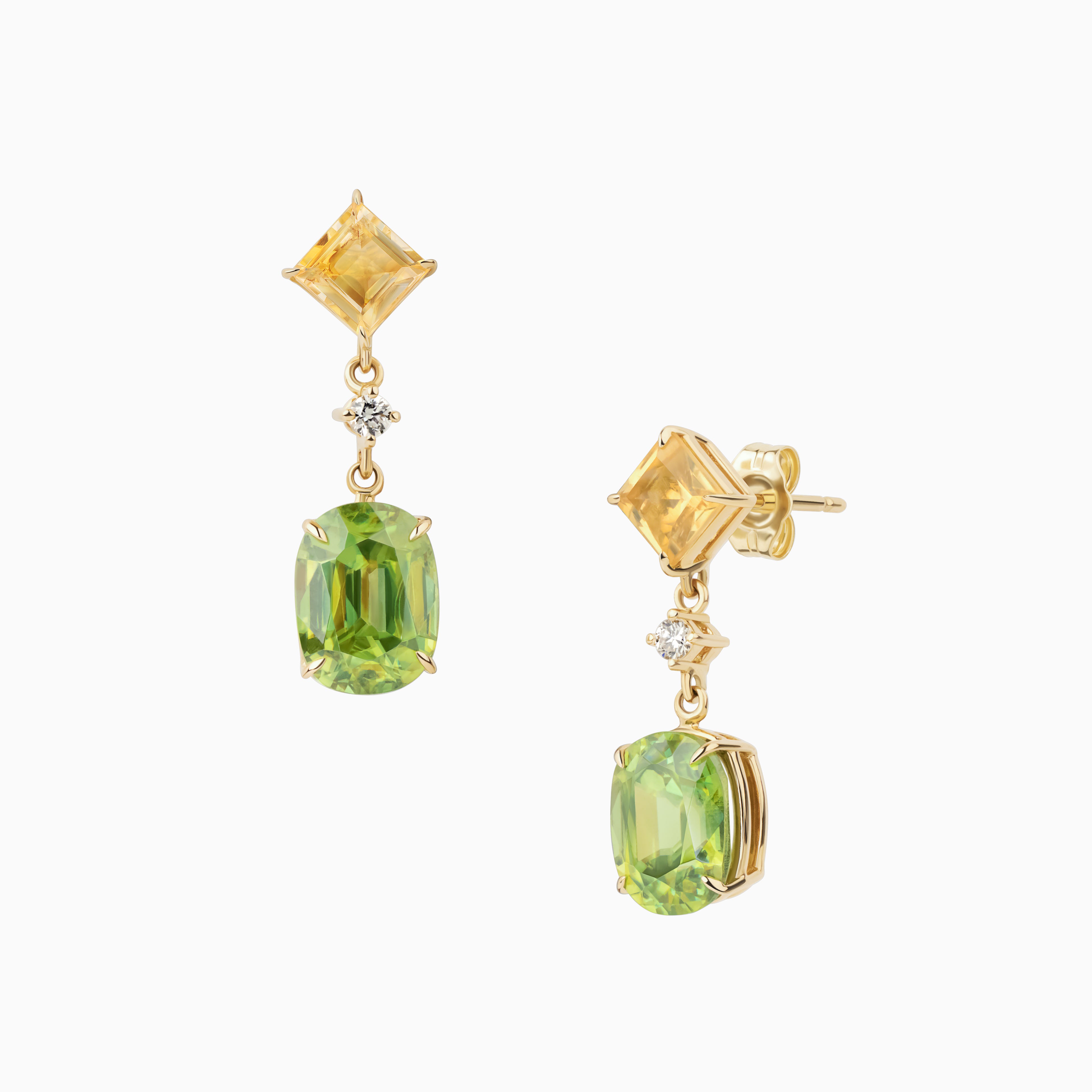 Sphene and Citrine Drop Earrings with Diamonds