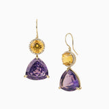Amethyst and Citrine Drop Earrings with Diamond Halo