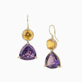 Amethyst and Citrine Drop Earrings with Diamond Halo