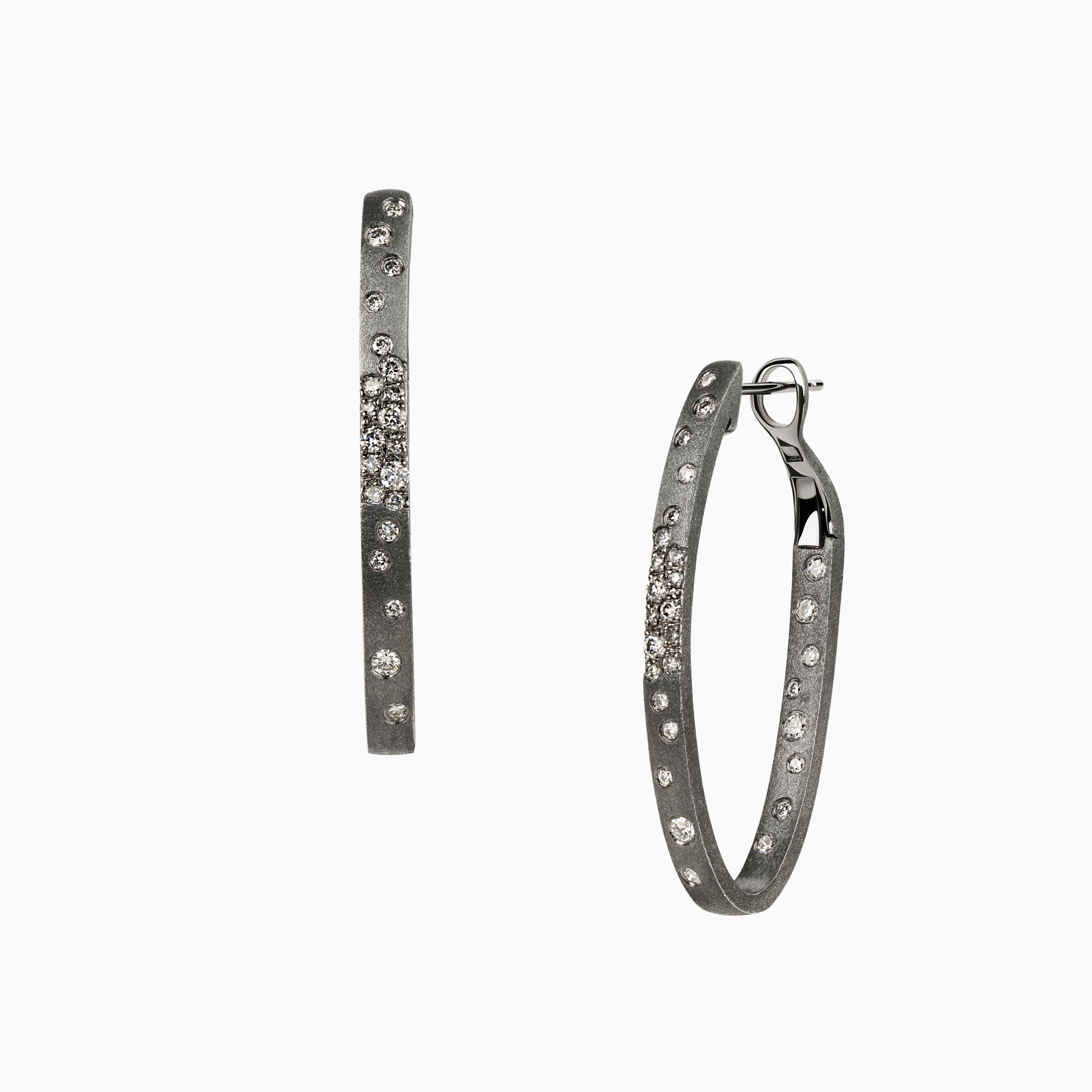 Black Satin Oval Confetti Hoops
