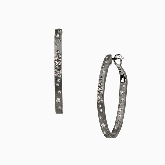 Black Satin Oval Confetti Hoops