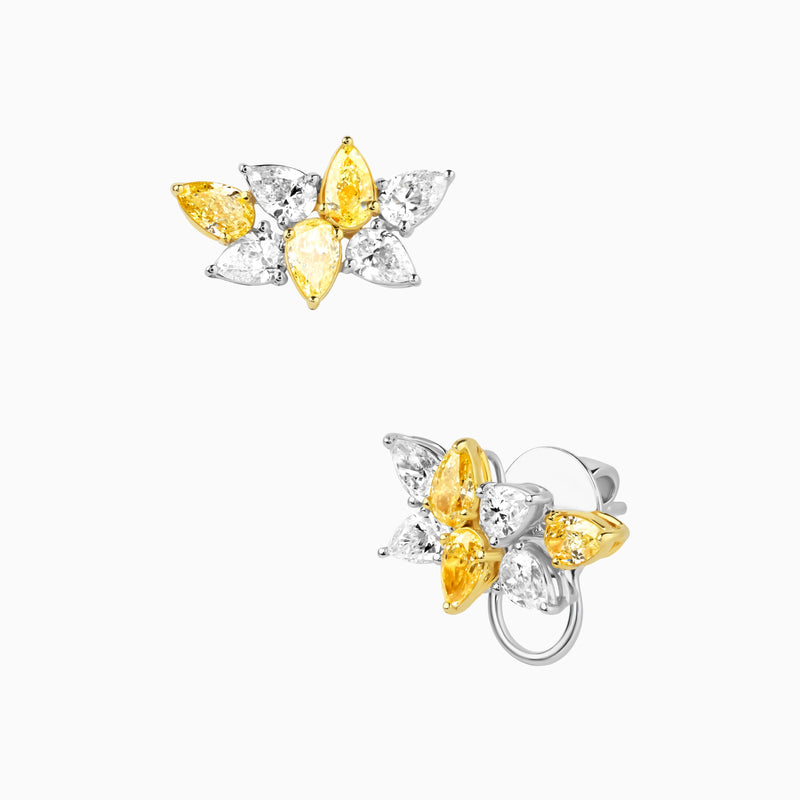 Yellow and White Diamond Leaf Earrings