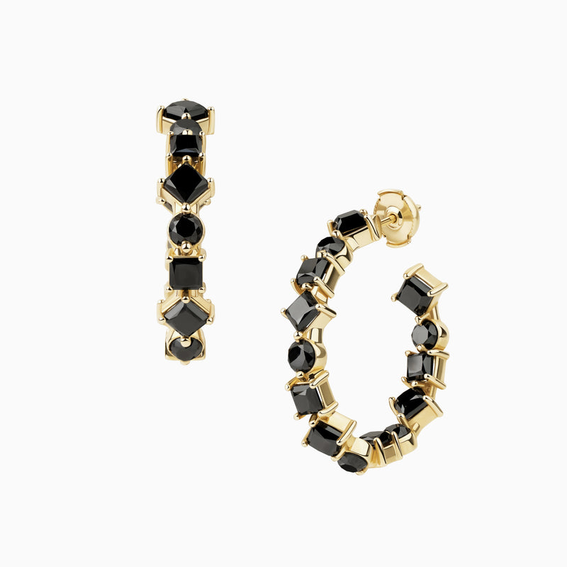 Multi Shape Black Diamond Hoop Earrings