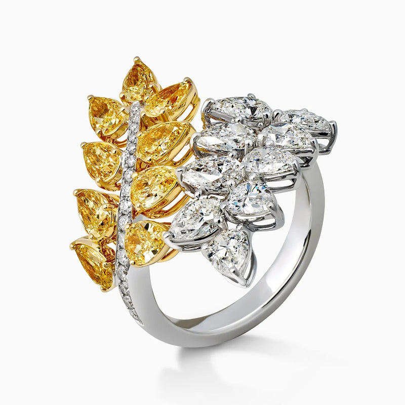 Yellow and White Diamond Botanical Ring